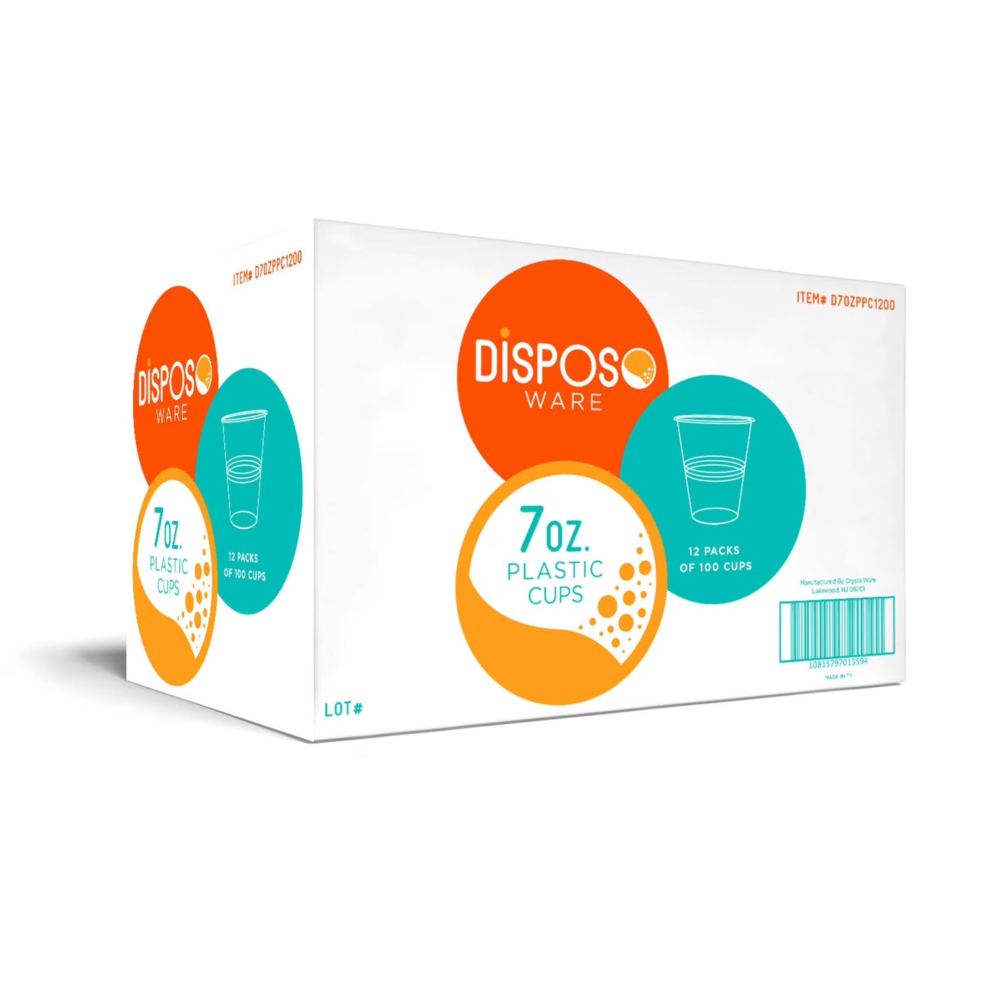 7oz Disposo-Ware Plastic Cups – Case of 1200 (12 Packs x 100)