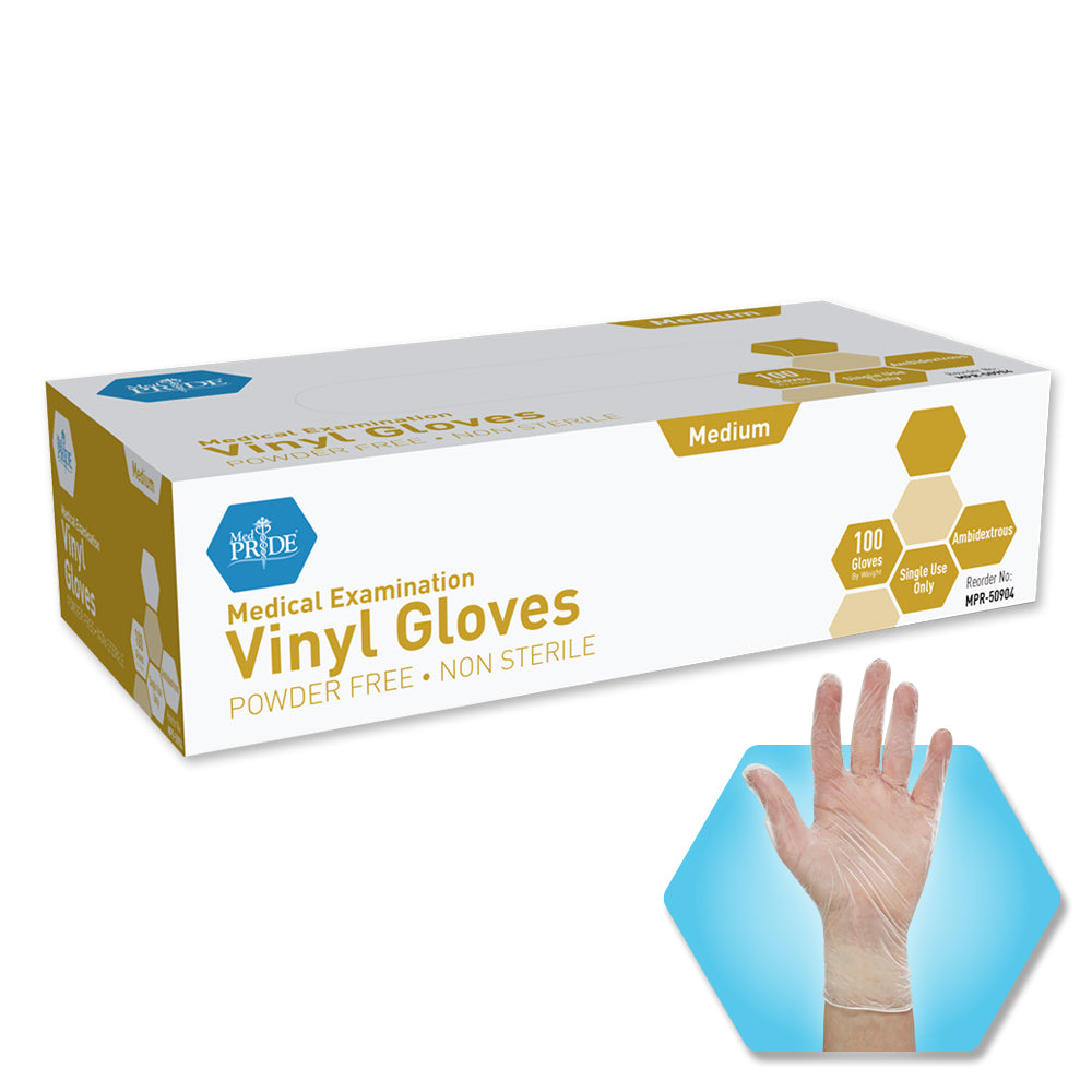 10 - Pack Medical Examination Vinyl Gloves Powder Free