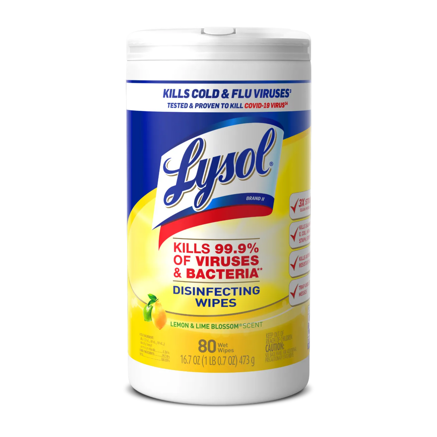 Lysol Disinfecting Wipes 80 Count - Lemon & Lime Blossom, Case of 6