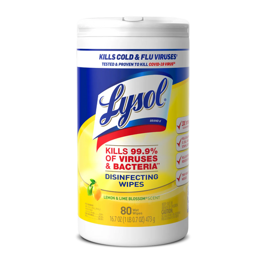 Lysol Disinfecting Wipes 80 Count - Lemon & Lime Blossom, Case of 6